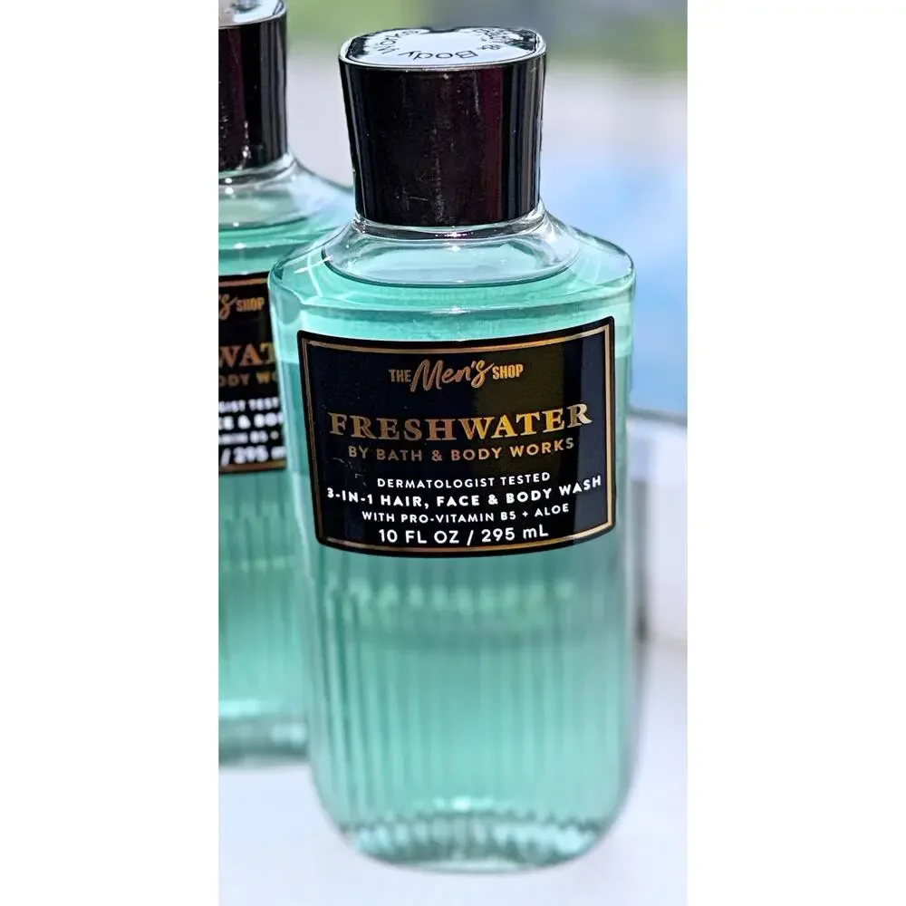 Bath & Body Works 10 oz Freshwater Men's 3-in-1 Hair Face Body Wash Gel x3
